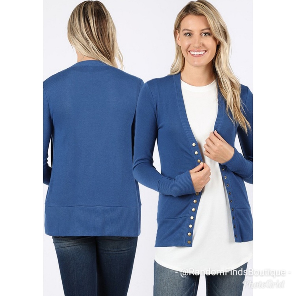 Black SNAP BUTTON CARDIGAN WITH RIBBED DETAIL - Picture 6 of 6